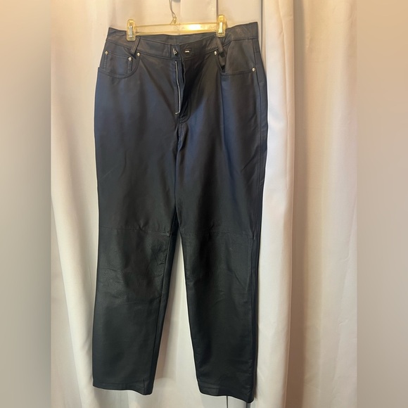 Leather  Black Straight Leg Pants - Picture 4 of 5